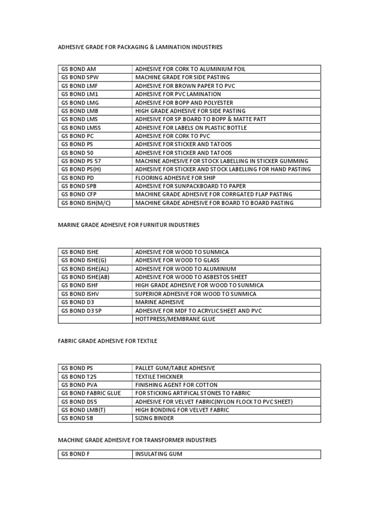 Adhesives List PDF Adhesive Lamination
