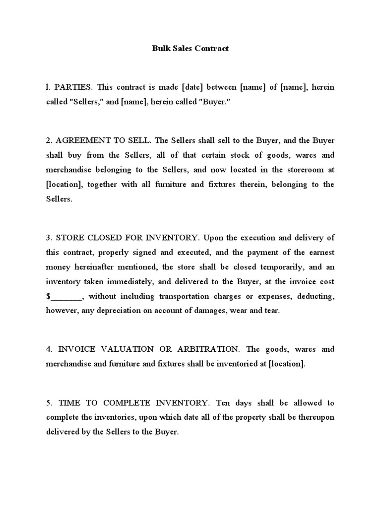 Bulk Sale Contract PDF Sales Inventory