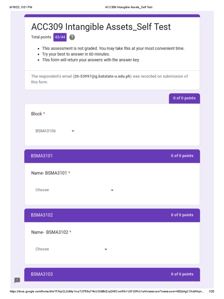 ACC309 Intangible Assets Self Test PDF PDF Intangible Asset