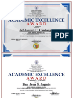 Academic Excellence Cert