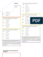 Solving Non Linear Simultaneous Equations Practice Strips