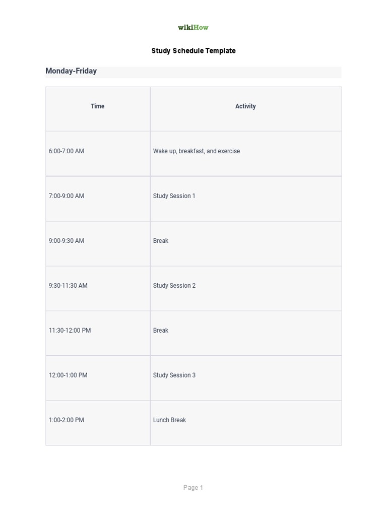 Weekly Study Schedule Template | PDF
