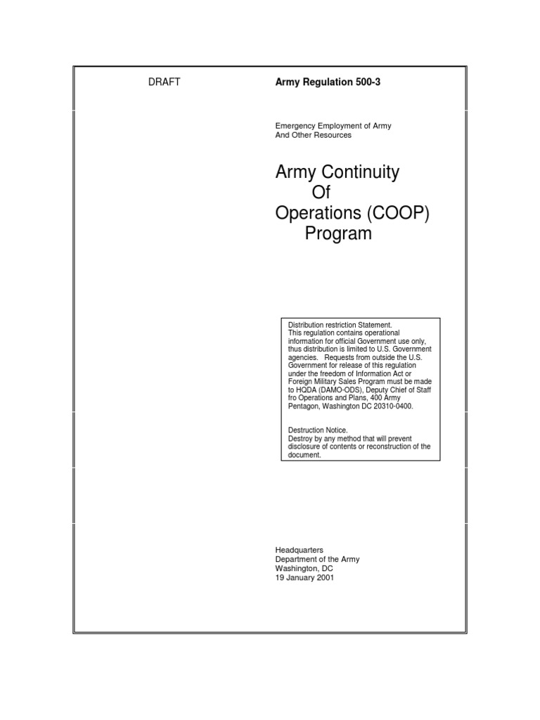 Us Army Reg 500 3 Continuity 2001 | PDF | United States Department Of ...