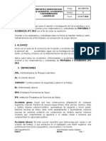 Pro-Para El Reporte de Investigacion de Accidentes, Incidentes y Enfermedad Laboral