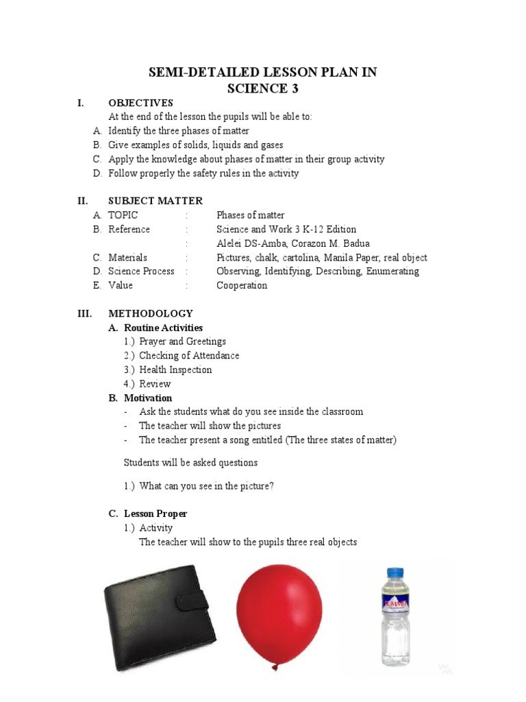 Phases of Matter Lesson Plan for Grade 3 | PDF | Matter | Gases