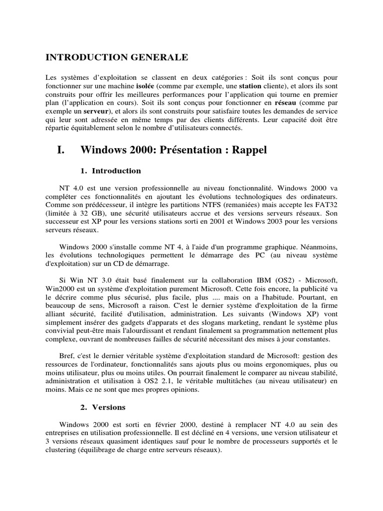 Windows 2000 : Versions et Évolutions | PDF | Stratégies de groupe ...