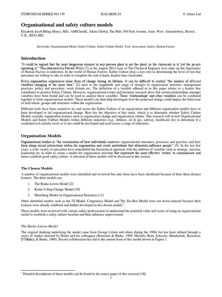 Organisational and Safety Culture Models PDF | PDF