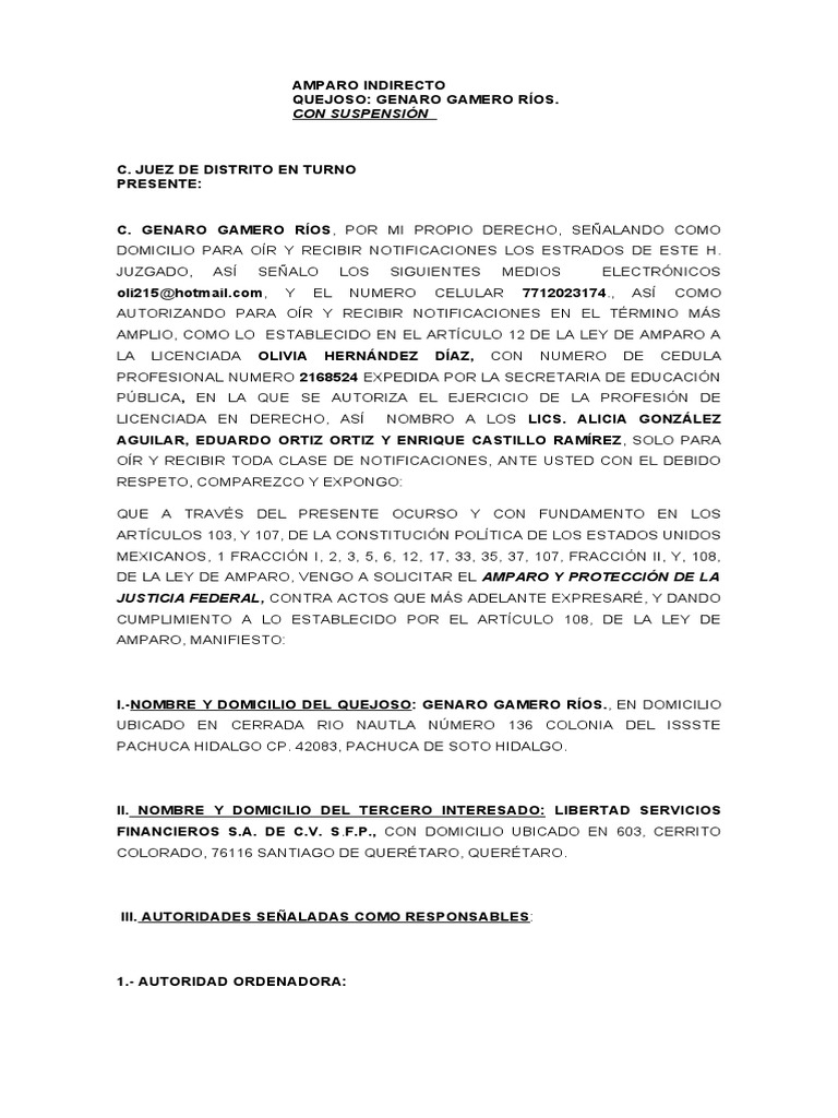 Amparo Indirecto de Genaro Gamero Ríos | PDF
