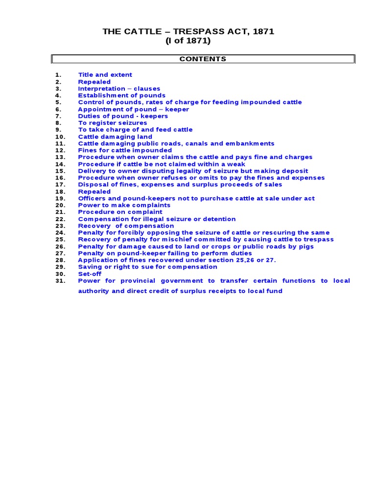 The cattle trespass act 1871 pdf pdf detention imprisonment