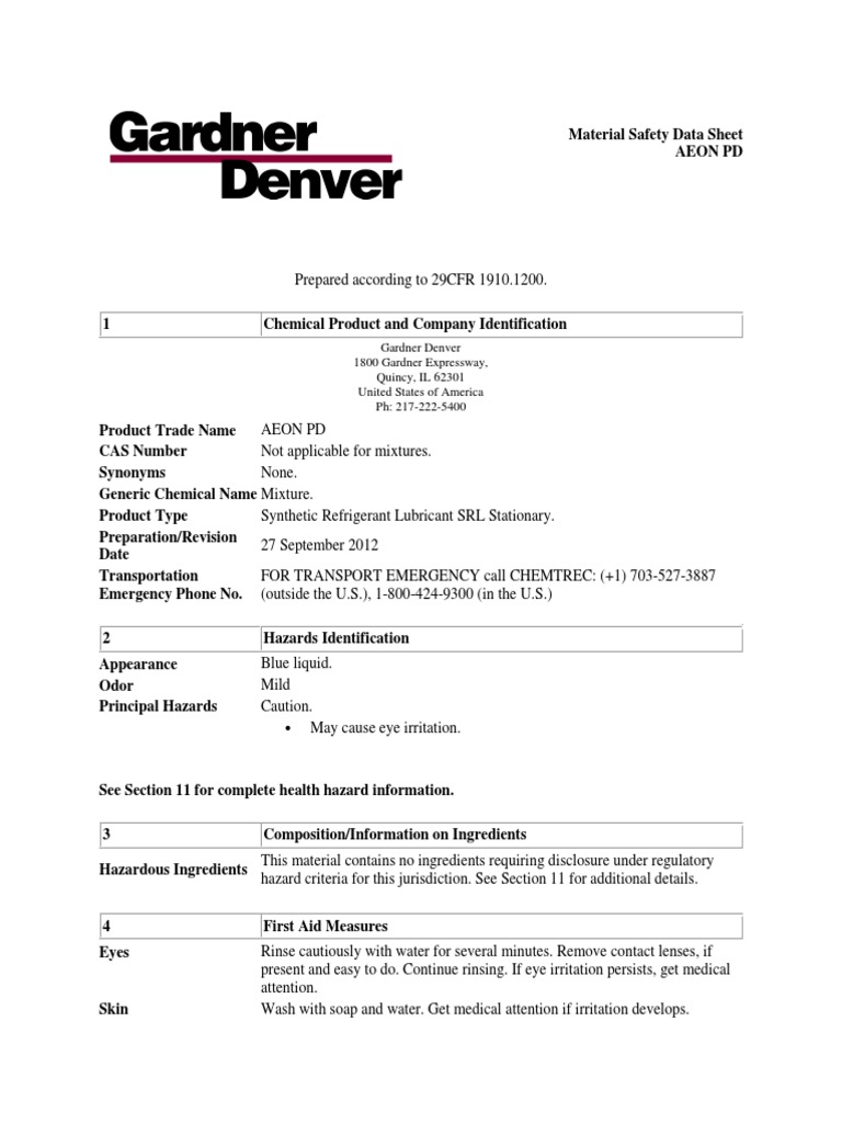 MSDS LVP Vacuum Pump Oil PDF
