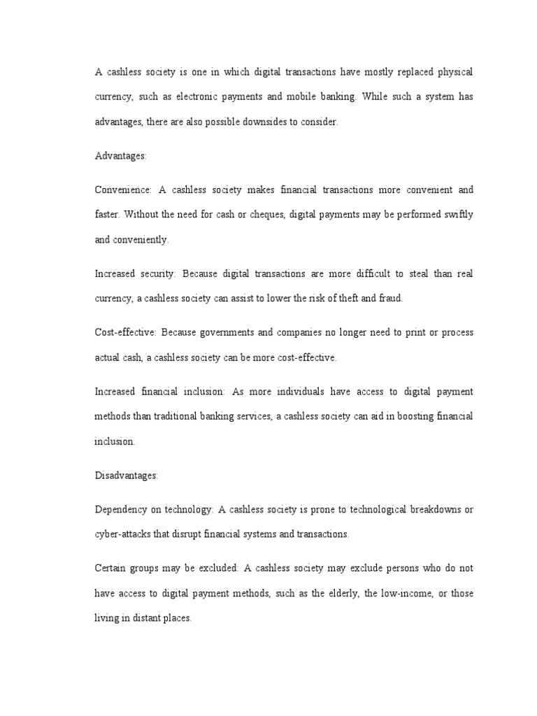 The Advantages and Disadvantages of A Cashless Society | PDF