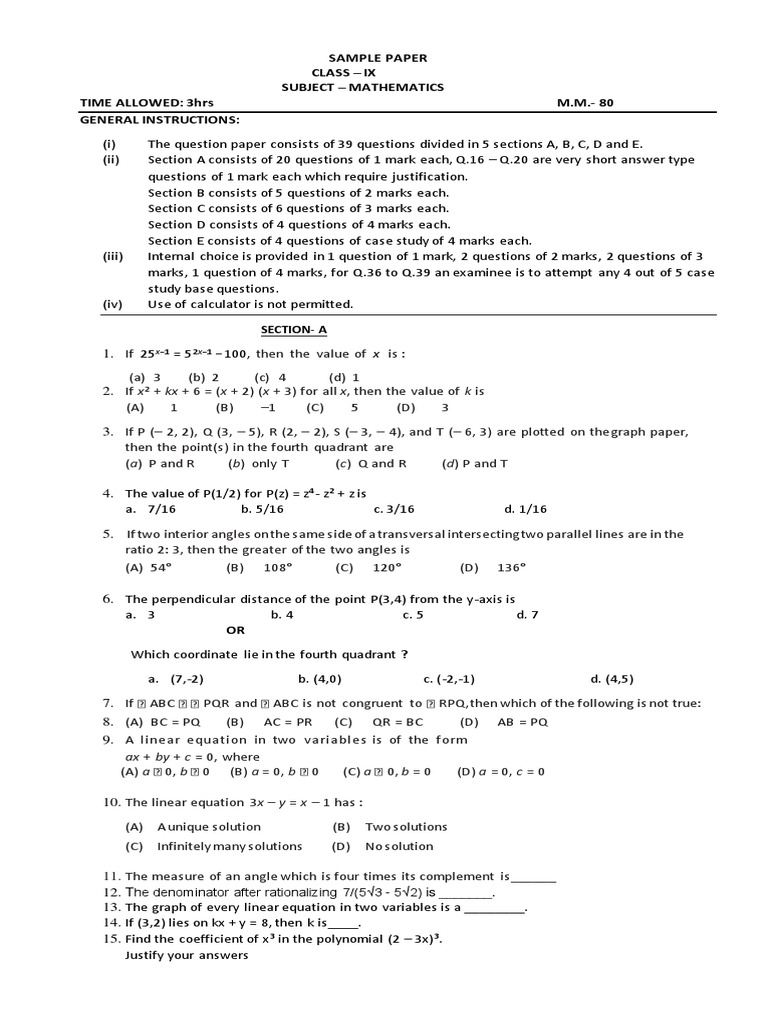Sample paper (1)- class 9.pdf | PDF