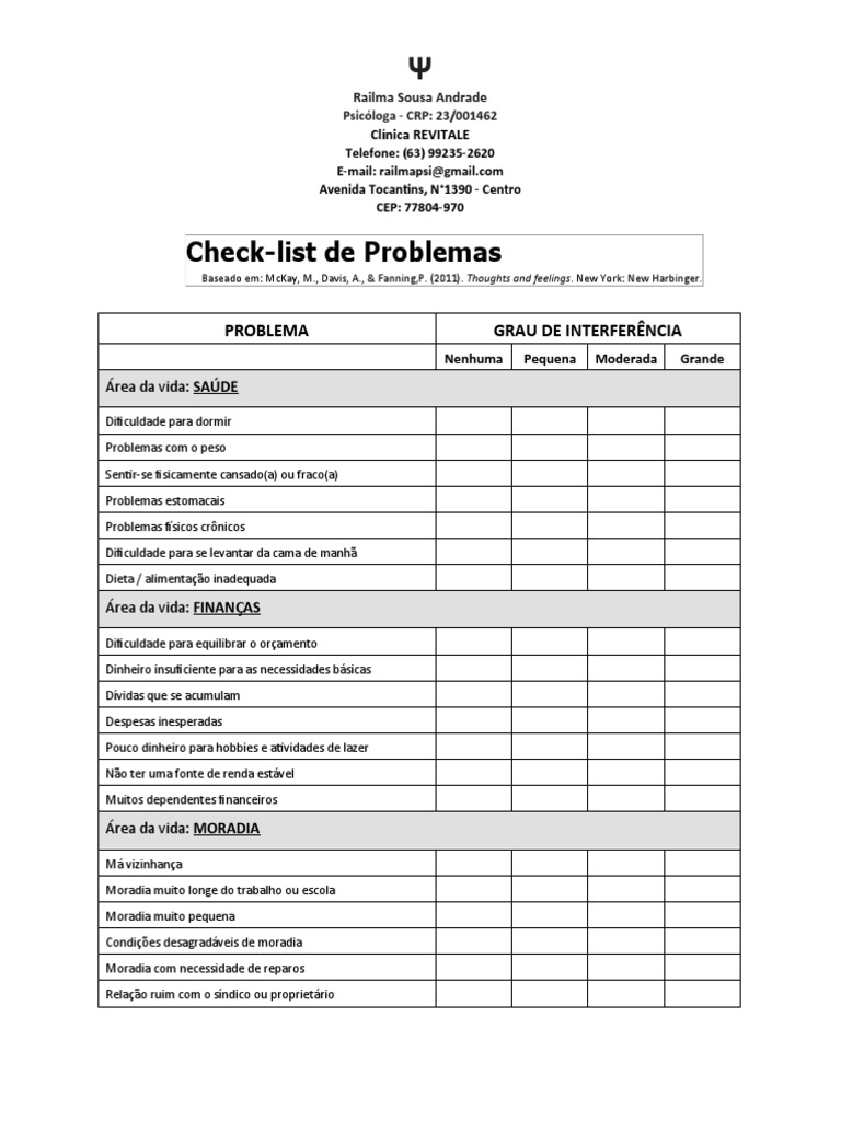 Check-list de Problemas Psicológicos | PDF | Autoajuda