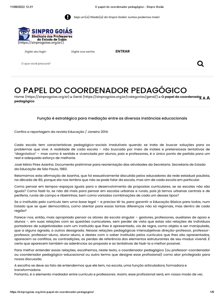 O Papel Do Coordenador Pedagógico - Sinpro Goiás | PDF | Pedagogia ...