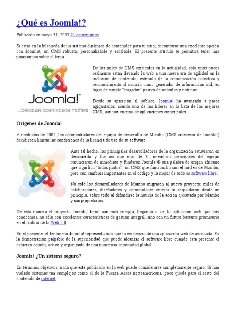 Qué Es Joomla PDF Joomla Drupal