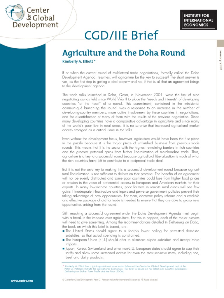 Agriculture's Role in Doha Round Negotiations | PDF | Doha Development ...