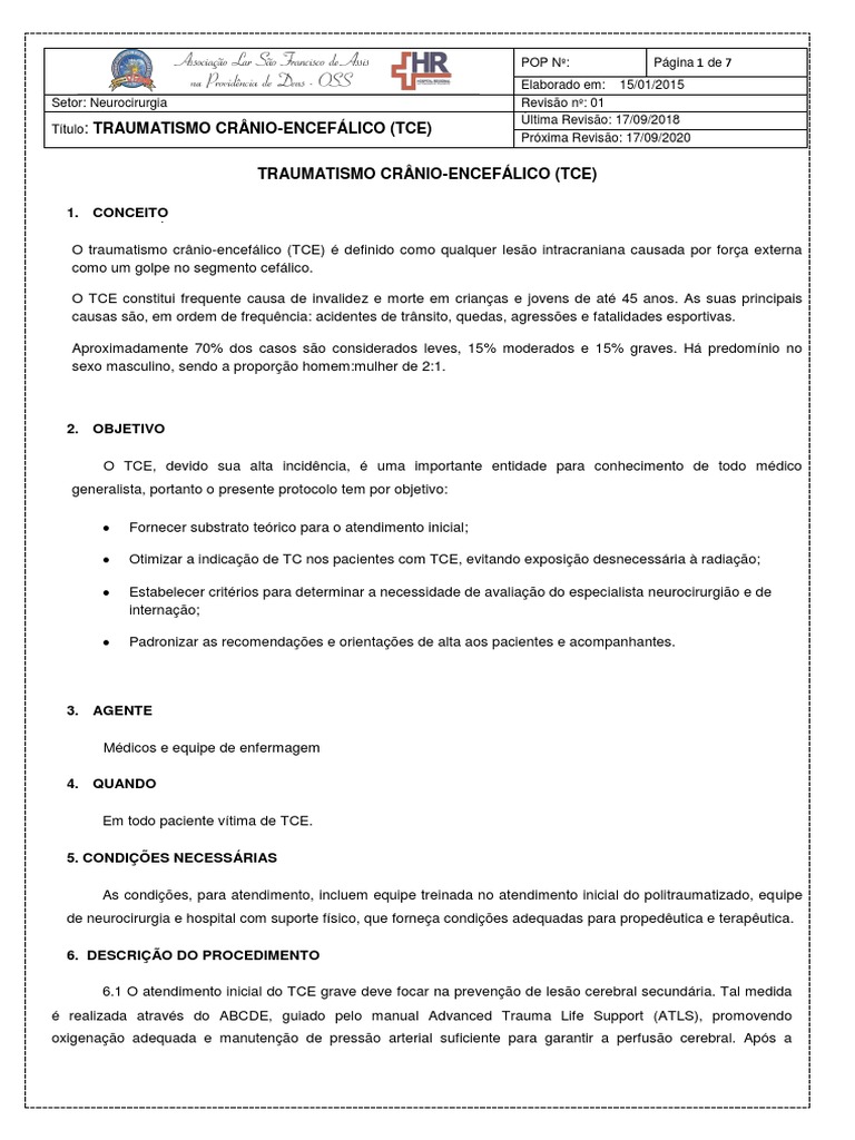 Protocolo de Atendimento ao TCE | PDF | Traumatismo craniano ...