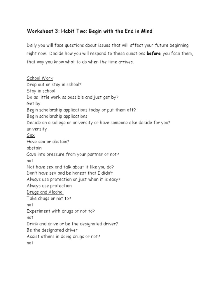 Worksheet 3 begin with the end in mind 1 pdf