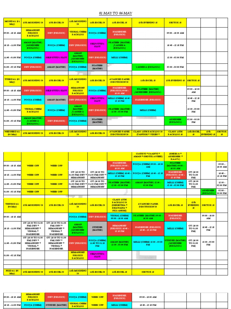 Weekly Study Schedule: May 1-6 | PDF