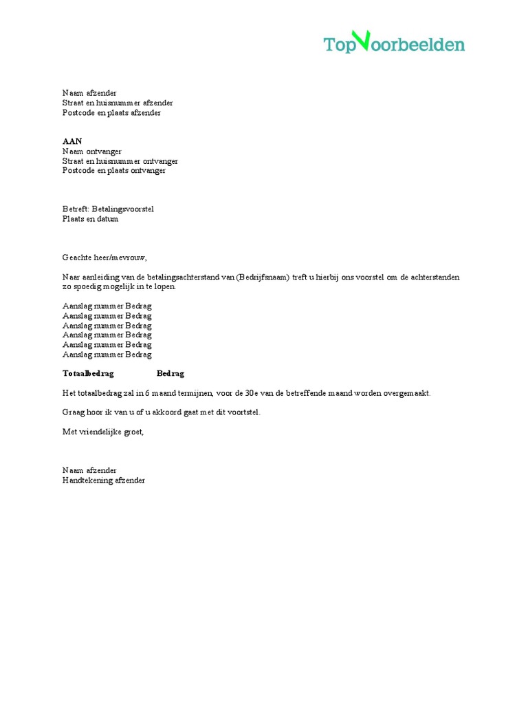 Brief belastingdienst betalingsvoorstel pdf