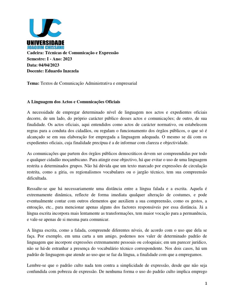 Textos de Comunicação Administrativa e Empresarial | PDF