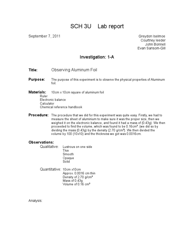 SCH 3U Lab Report | PDF