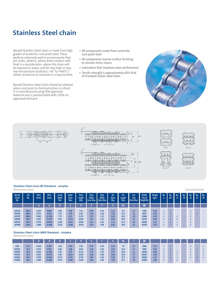 Stainless Steel Chain Specifications | PDF