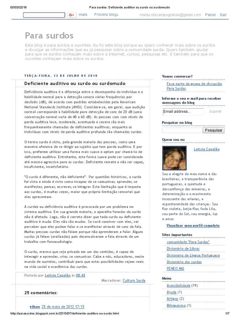 Diferenças entre Surdos e Deficientes Auditivos | PDF