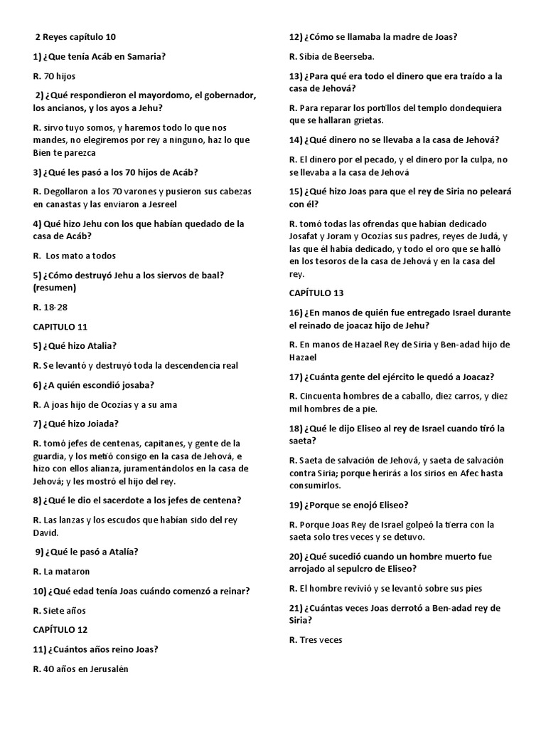 Resumen de 2 Reyes: Reinos y Eventos Clave | PDF | Religión y ...