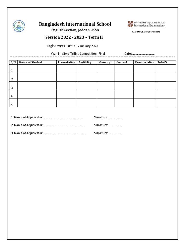 Judgement Form Storytelling Y4 | PDF