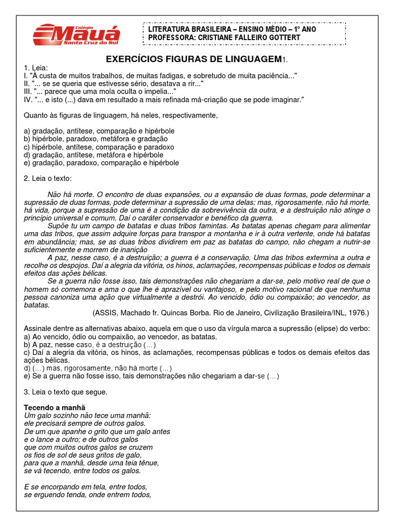 Exercícios de Figuras de Linguagem 9º Ano | PDF | Provérbio | Metáfora