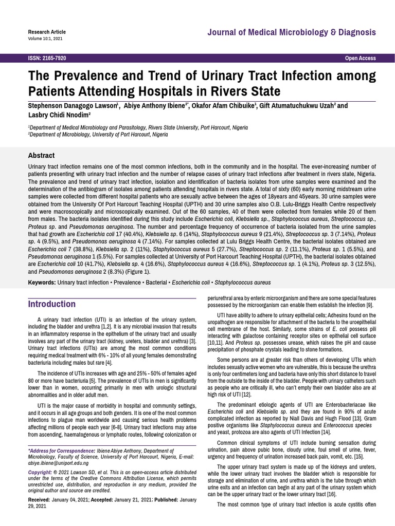 The Prevalence and Trend of Urinary Tract Infection Among Patients