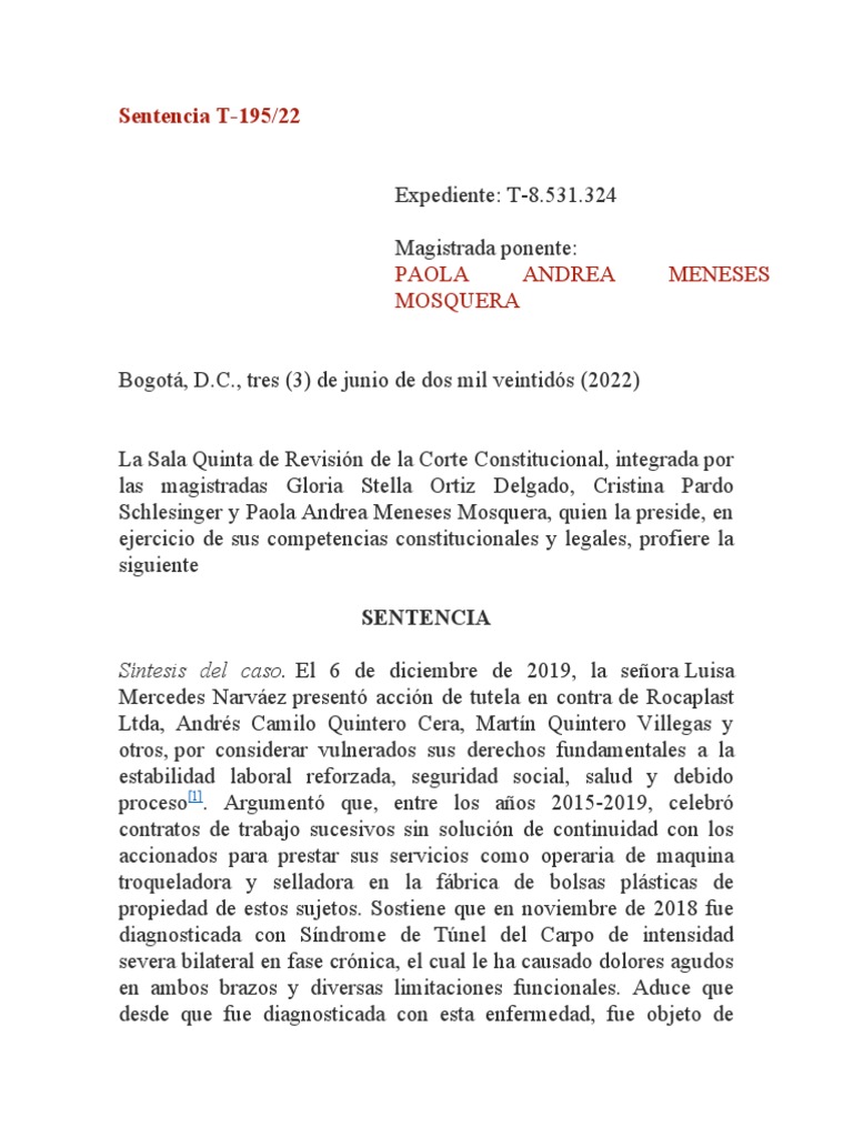 Sentencia T ENFERMEDAD LABORAL | PDF | Derecho Constitucional | Juez
