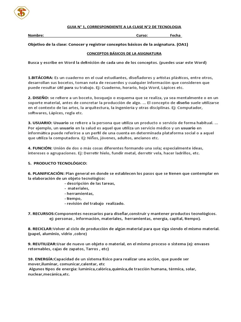 Guia 1 Clase 2 Tecnologia 7° Basico | Descargar gratis PDF | Diseño ...