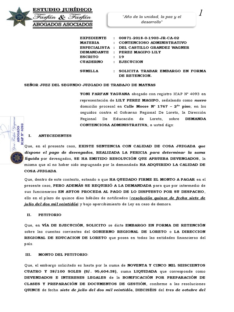 Embargo | PDF | Ley procesal | Sentencia (ley)