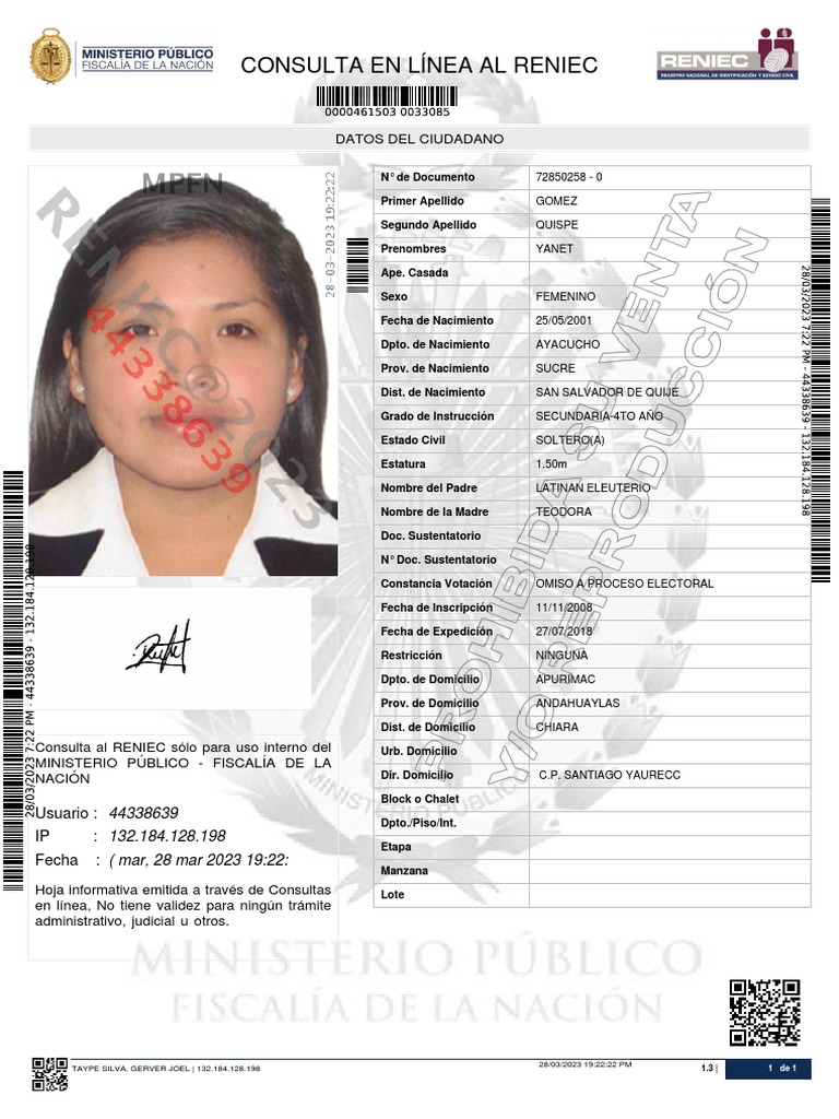 Consulta en l nea al reniec datos del ciudadano pdf