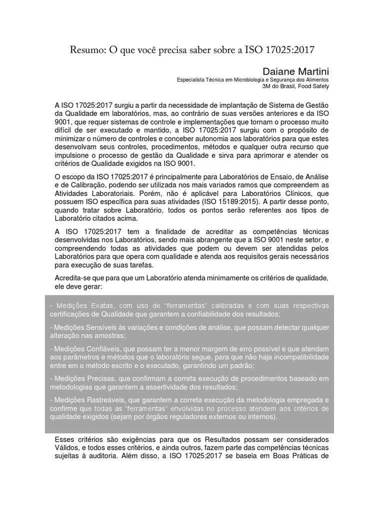 Resumo O Que Você Precisa Saber Sobre A Iso 17025 2017 Pdf