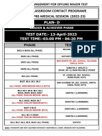 Plan-D: Classroom Contact Programe PRE-MEDICAL SESSION (2022-23)