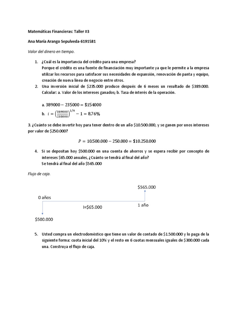 Matematicas Financieras Taller 3 | PDF