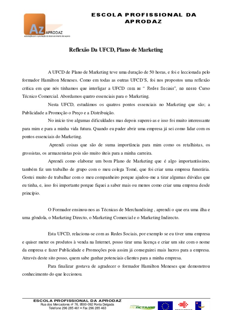 Reflexão sobre UFCD de Marketing | PDF | Negócios
