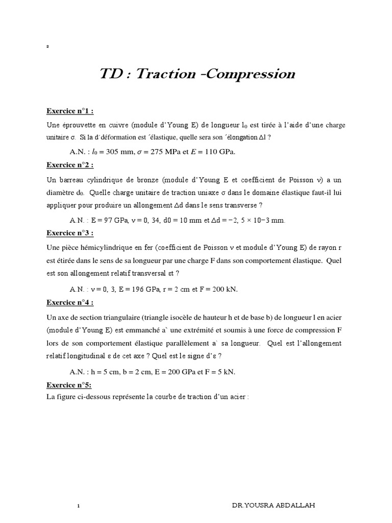 Exercices sur la Traction et Compression | PDF | Fragilité | Élasticité ...