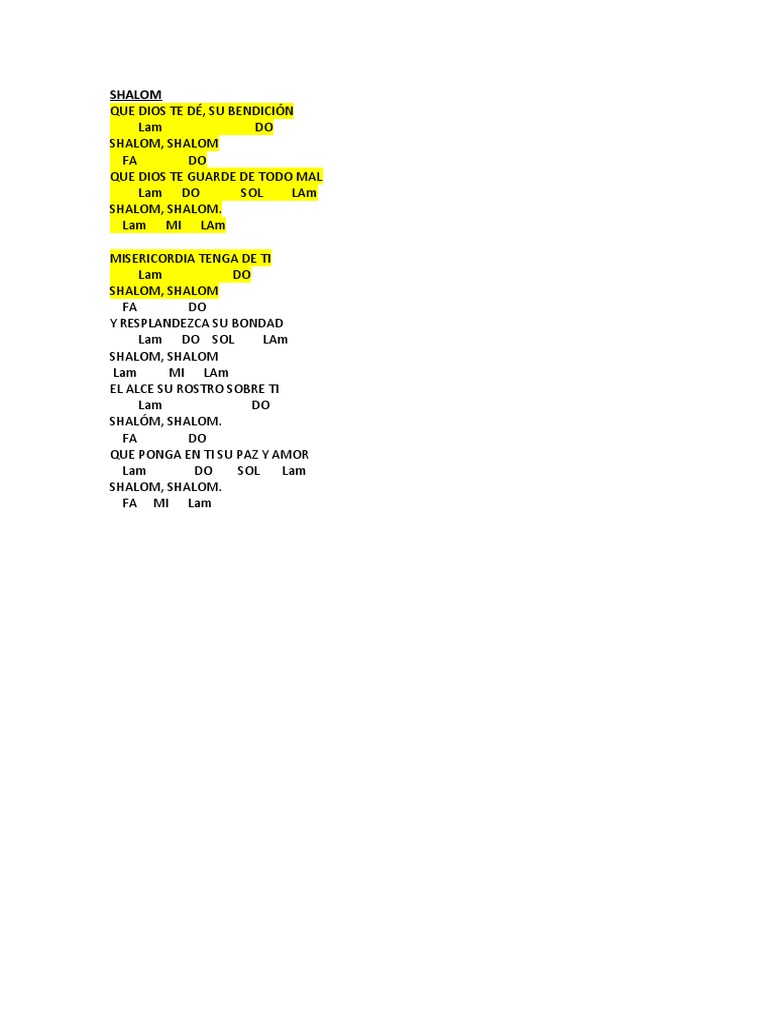 Letras Cancion Shalom y Acordes | PDF