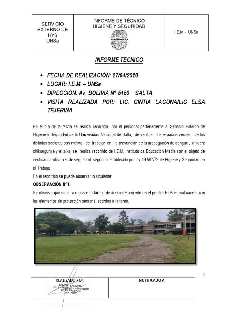Informe de Higiene y Seguridad UNSa | PDF | Medicina CLINICA ...