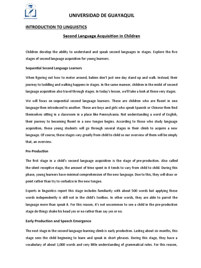 Second Language Acquisition in Children PDF