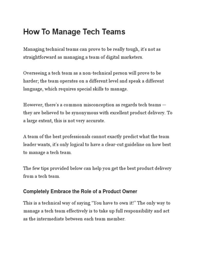 How To Manage Tech Teams Pdf