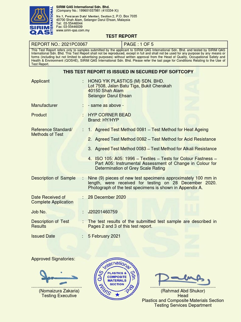 HYP Corner Bead SIRIM PDF