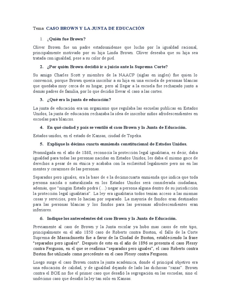 Caso Brown vs Junta de Educación | PDF