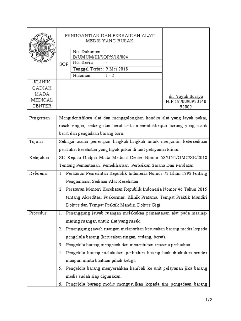 3 6 2 5 sop penggantian dan perbaikan alat yang rusak pdf