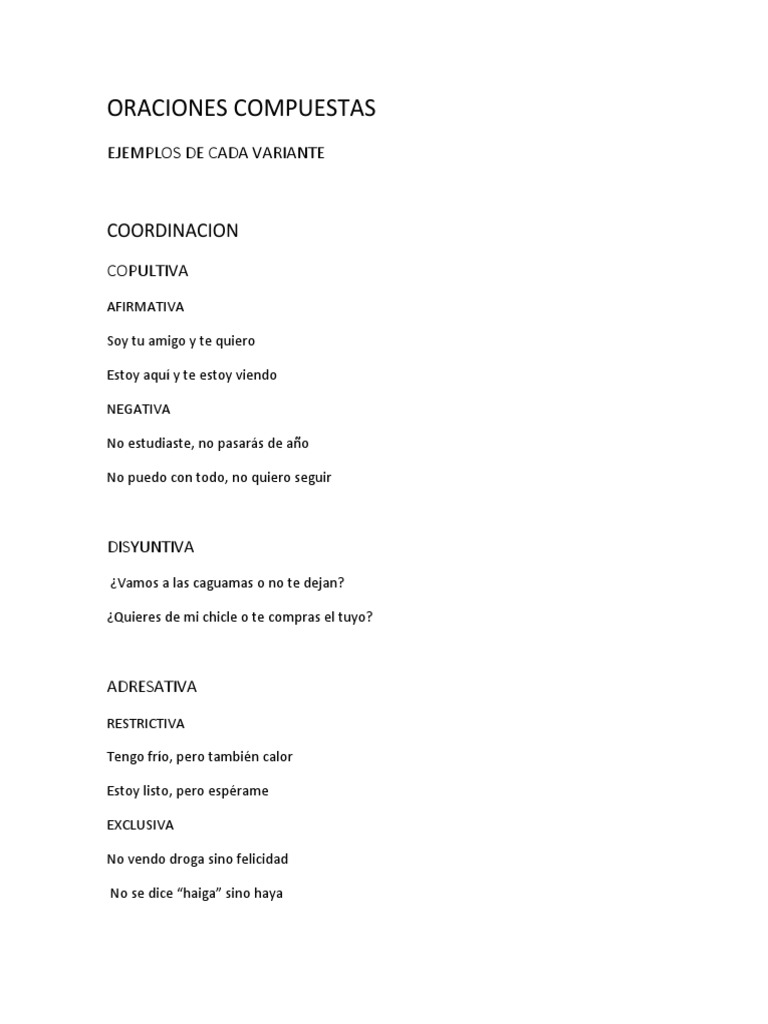 Tipos y ejemplos de oraciones compuestas | PDF