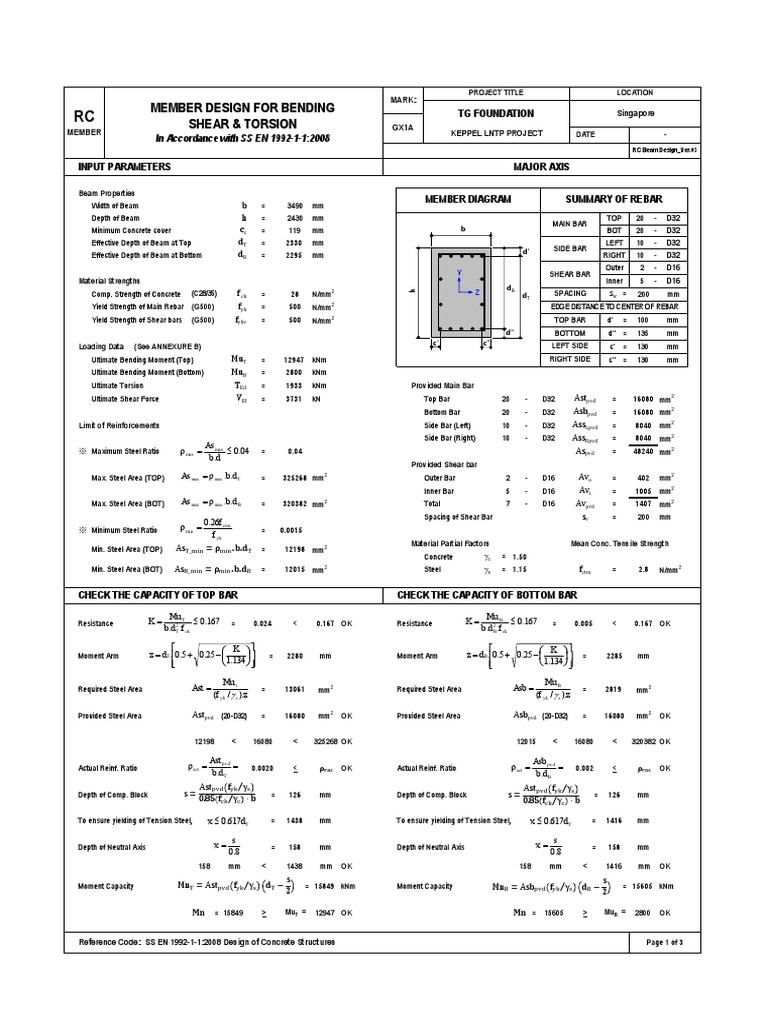 Singapore Beam Rebar Design Details | PDF
